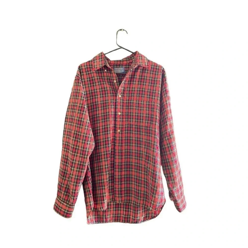 Pendleton Men's Red Virgin Wool Long Sleeve Button Down Plaid Shirt Size Large